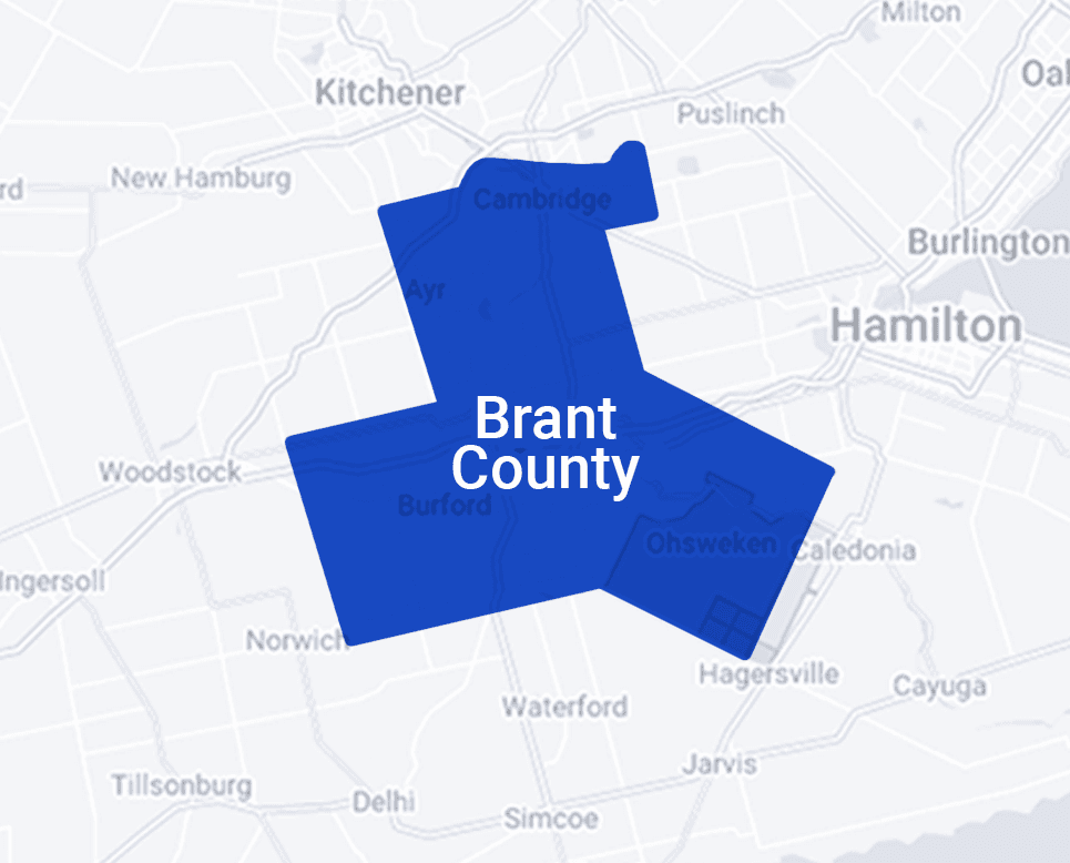 Map highlighting Brant County, Ontario