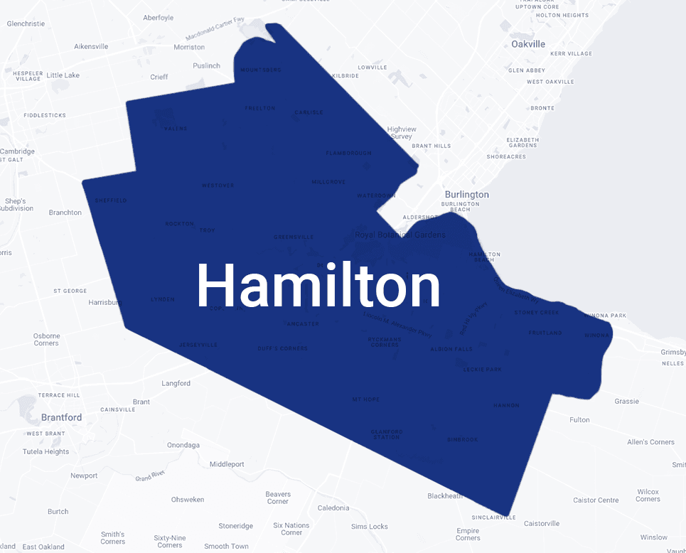 Map highlighting Hamilton, Ontario